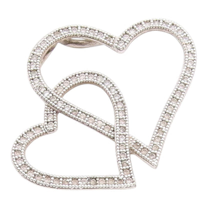 925 Sterling Silver  Shiny Genuine Diamonds Double Love Heart Pendant  PT8009