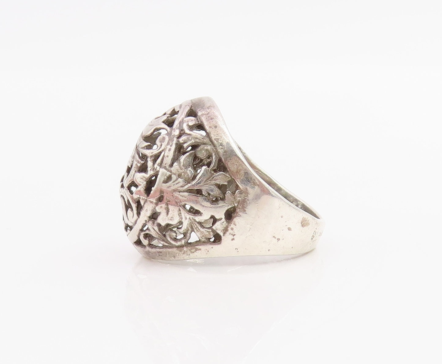 925 Sterling Silver Vintage Ring ISRAEL Floral Filigree Dome Band Sz 6.5 RG33821