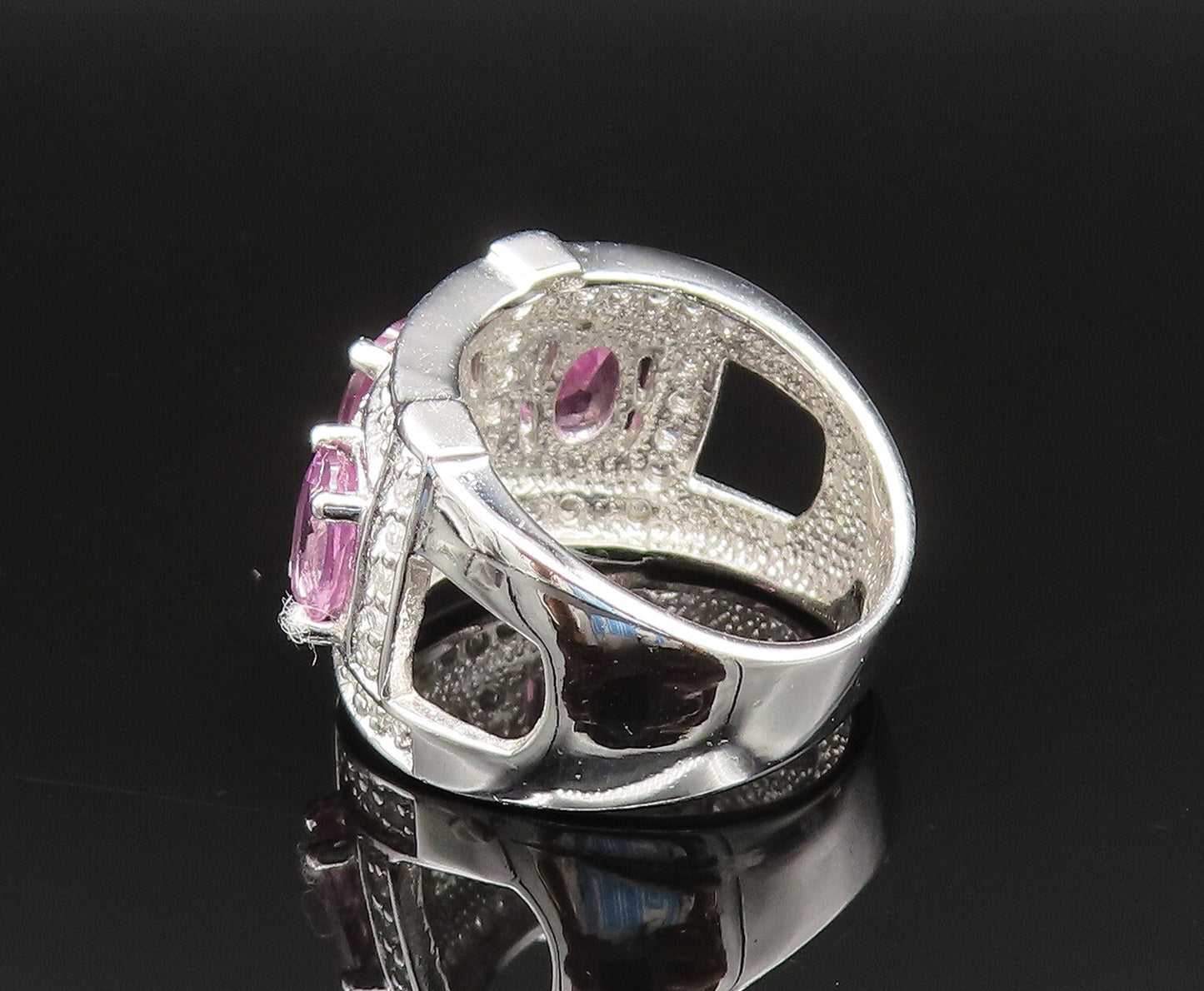 925 Sterling Silver  Vintage Wine Spinel & Cubic Zirconia Ring Sz 7.5  RG25565