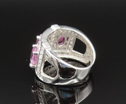 925 Sterling Silver  Vintage Wine Spinel & Cubic Zirconia Ring Sz 7.5  RG25565