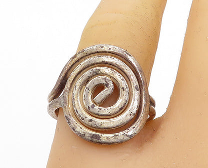 925 Sterling Silver  Vintage Dark Tone Spiral Ribbed Band Ring Sz 9  RG7074