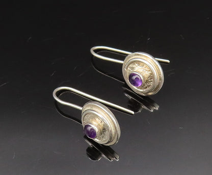 925 Sterling Silver  Vintage Cabochon Amethyst Round Spiral Earrings  EG11880