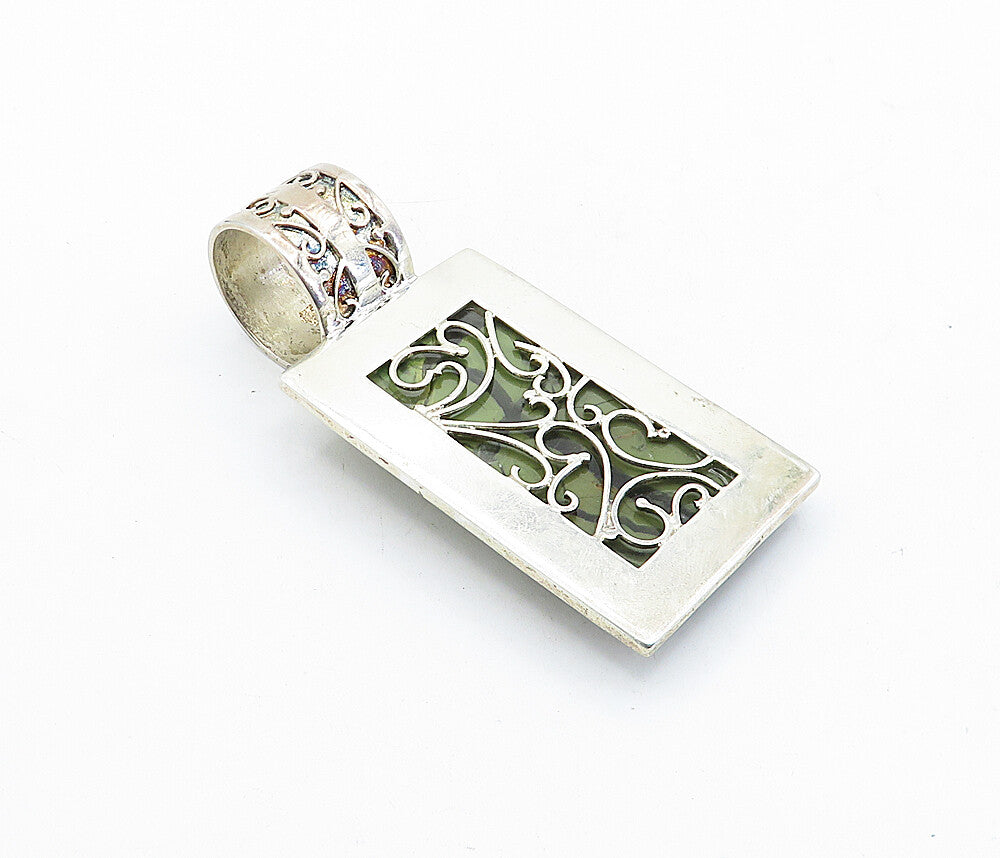 DTR JAY KING 925 Silver  Vintage Jasper Swirl Border Square Pendant  PT3394