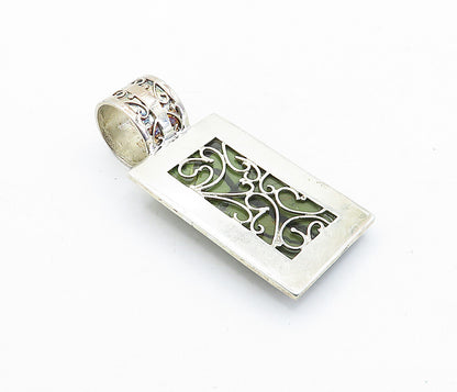 DTR JAY KING 925 Silver  Vintage Jasper Swirl Border Square Pendant  PT3394