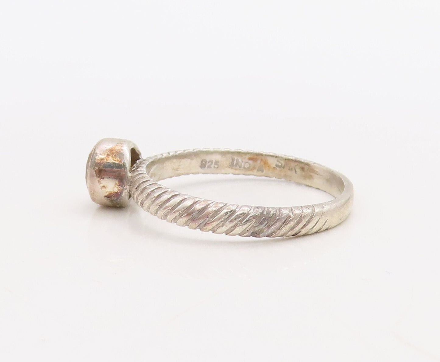 925 Sterling Silver Vintage Ring Etched Stackable Round Citrine  Sz 8  RG30530