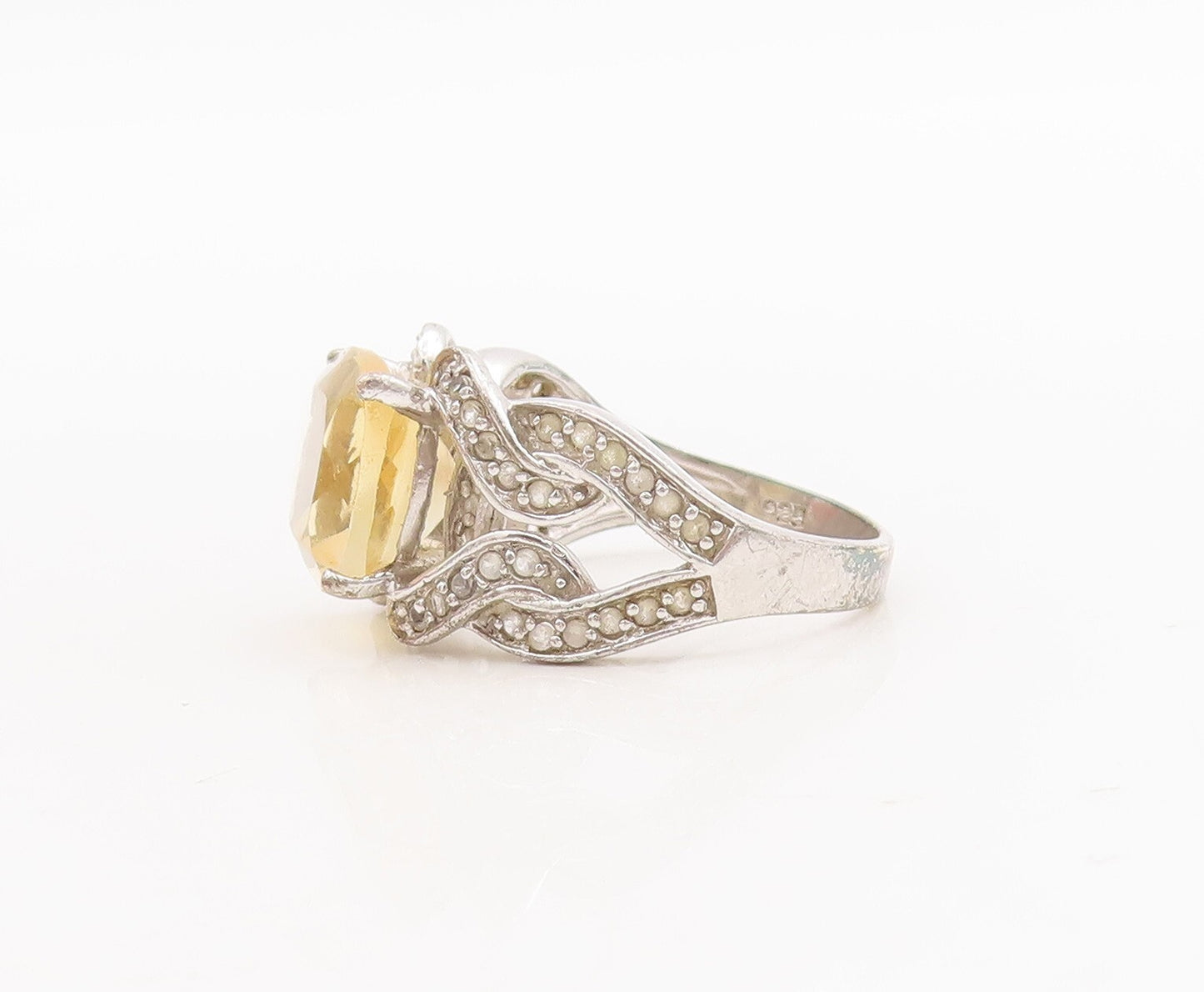 925 Sterling Silver Vintage Ring Square & Loop Cutout 2 Tone Topaz Sz 6  RG29280