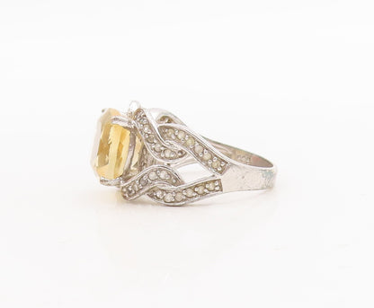 925 Sterling Silver Vintage Ring Square & Loop Cutout 2 Tone Topaz Sz 6  RG29280