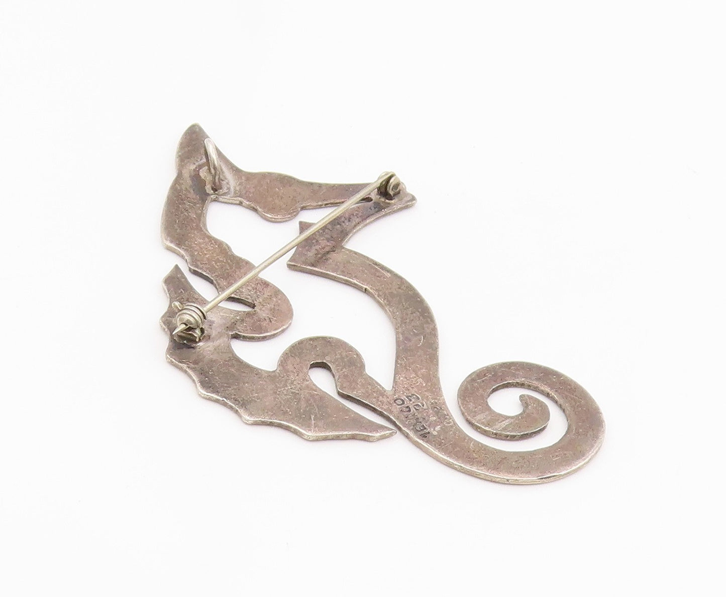 925 Sterling Silver Vintage Brooch Pin MEXICO Etched Seahorse Cutout  BP12351