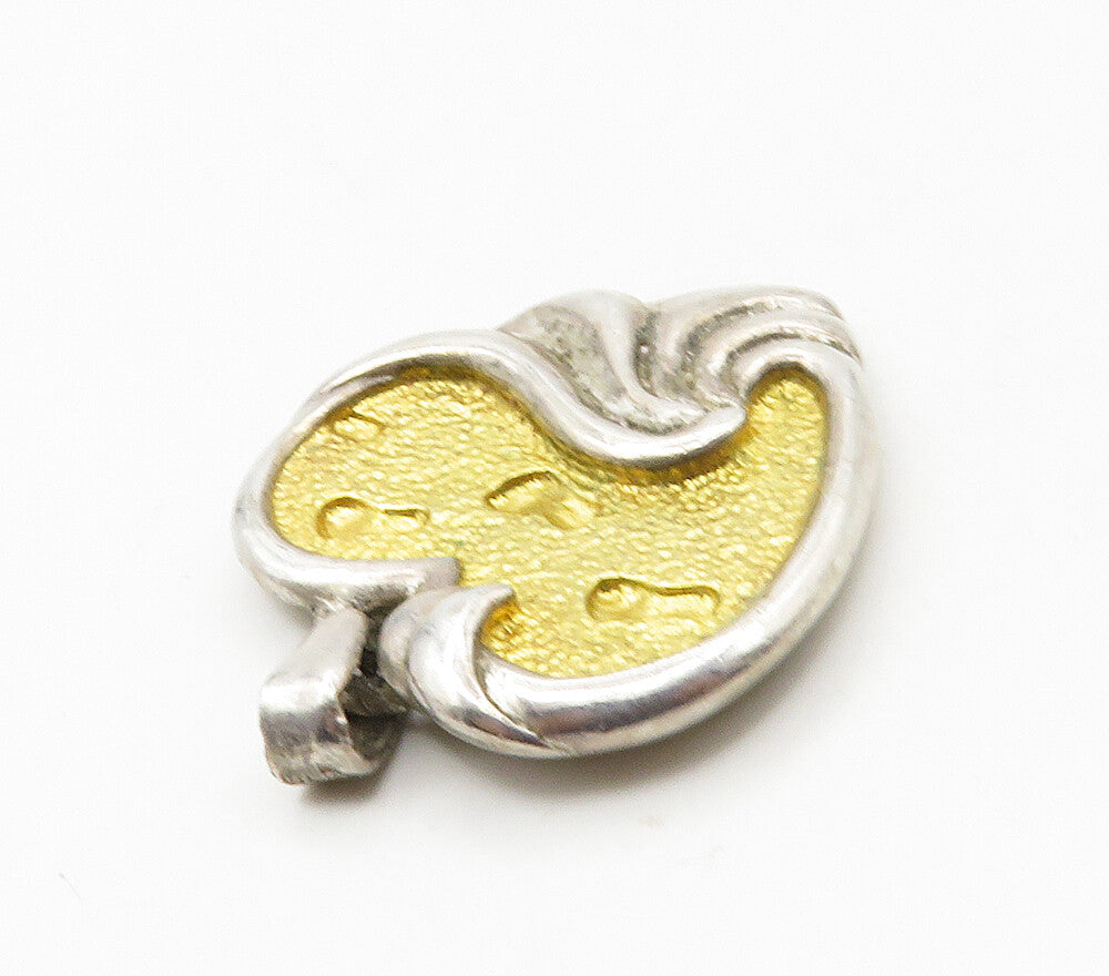 GORHAM 925 Silver  Vintage Two Tone Heart Footprints Quote Pendant  PT12833