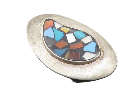 ISRAEL 925 Sterling Silver  Vintage Mother Of Pearl Mosaic Brooch Pin  BP4273