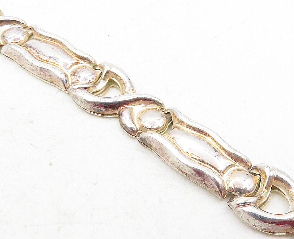 925 Sterling Silver  Vintage Shiny Hollow Hinge Link Chain Bracelet  BT4093
