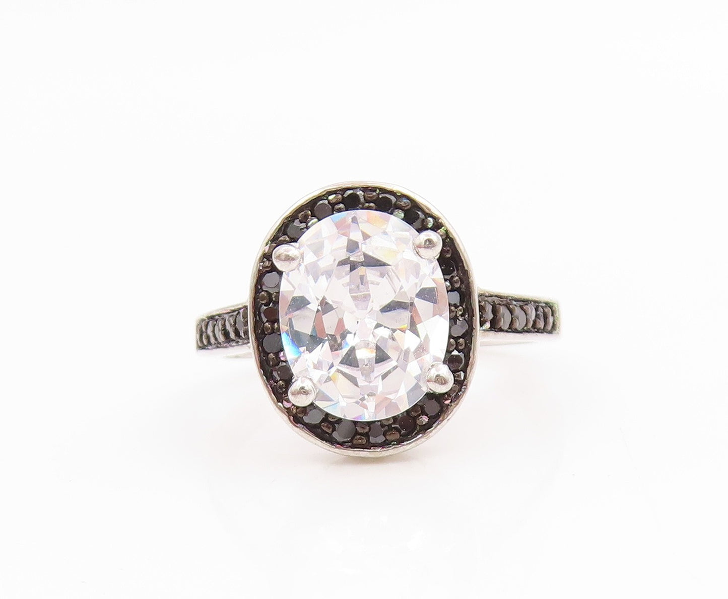 925 Sterling Silver Vintage Ring Oval Cut CZ & Halo Spinel Band  Sz 7  RG35634