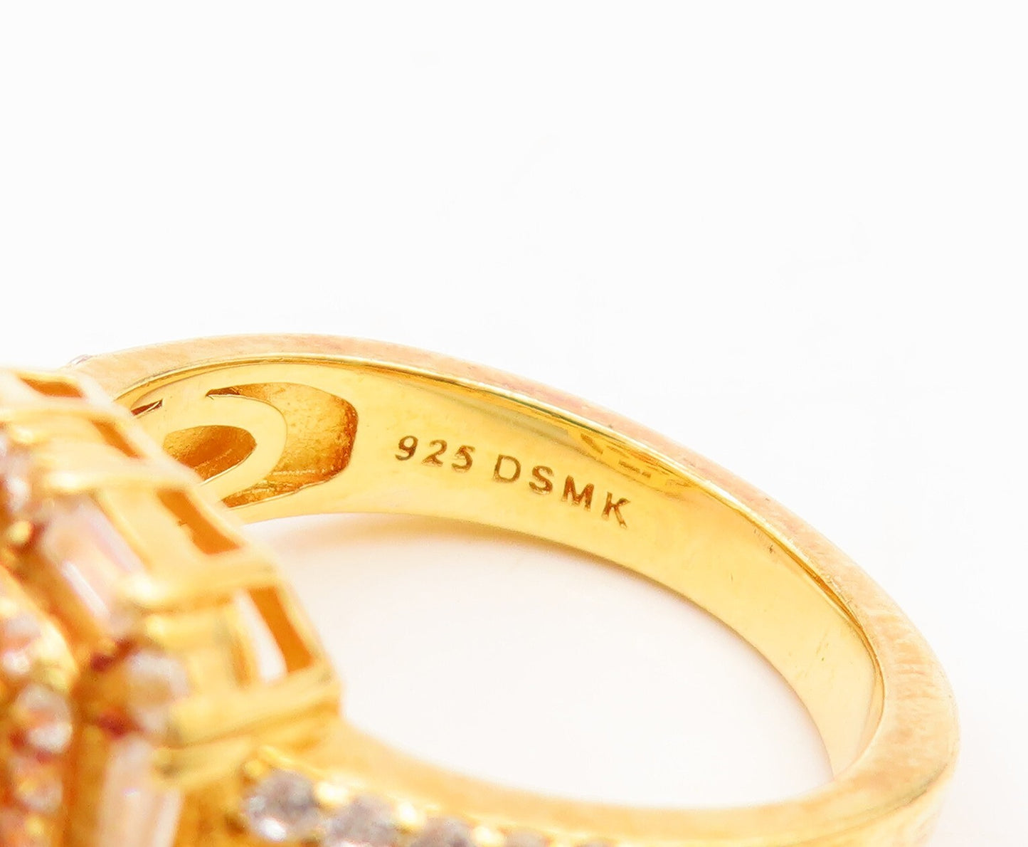 925 Sterling Silver Vintage Ring Gold Plated Orange & White CZ  Sz 7  RG29628