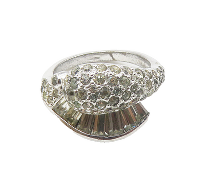 925 Sterling Silver  Vintage Cubic Zirconia Bypass Band Ring Sz 6  RG10281