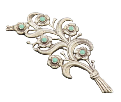 MEXICO 925 Silver  Vintage Antique Bouquet Cutout Turquoise Brooch Pin BP10310