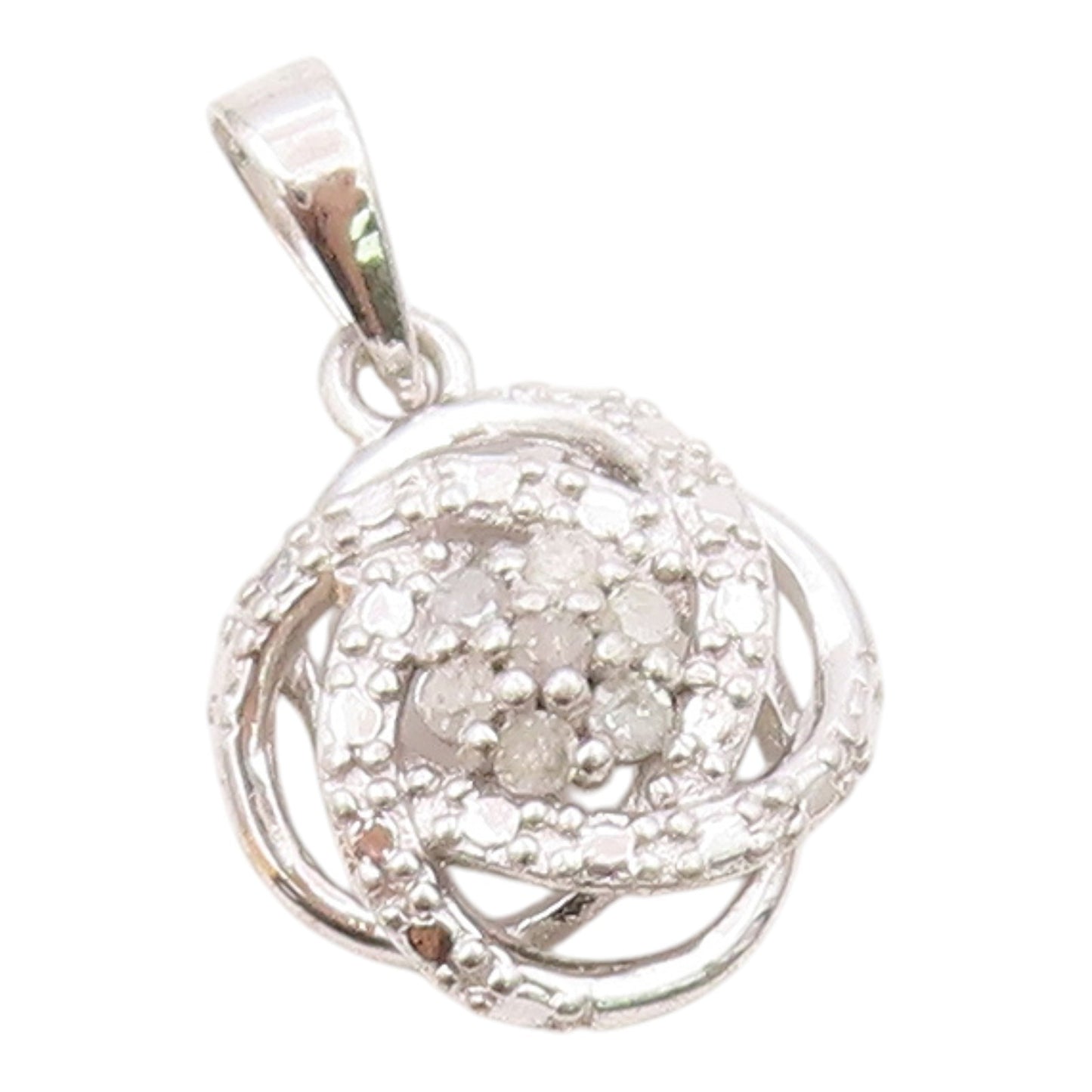 925 Sterling Silver  Genuine Diamonds Floral Knot Design Pendant  PT10373