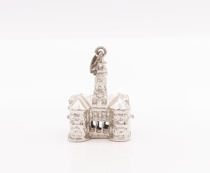 925 Sterling Silver Vintage Pendant 3D Carved Petite Clock Tower Charm  PT23023