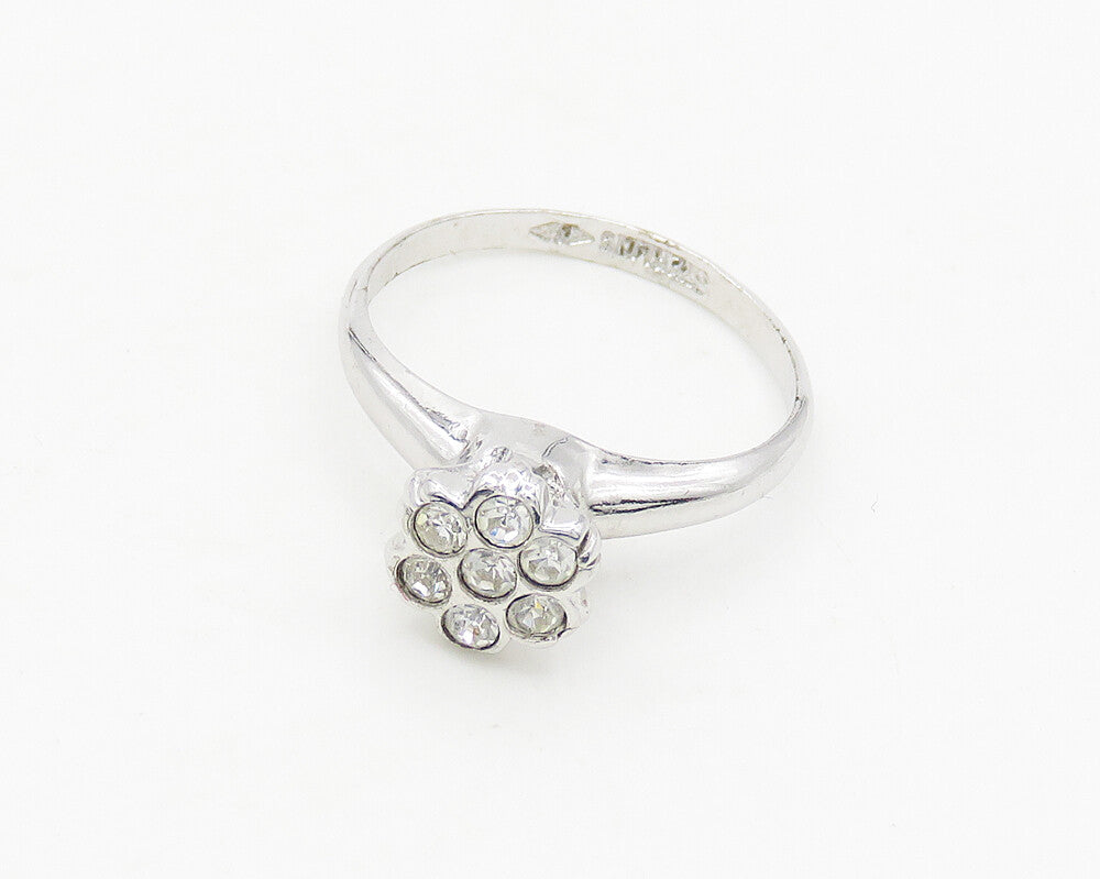 CLARK COOMBS 925 Sterling Silver Shiny Topaz Flower Motif Band Ring Sz 5 RG18439
