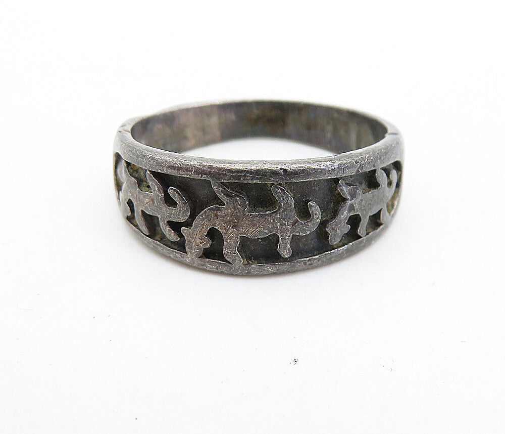 925 Sterling Silver  Vintage Antique Oxidized Lizards Band Ring Sz 7.5  RG7015