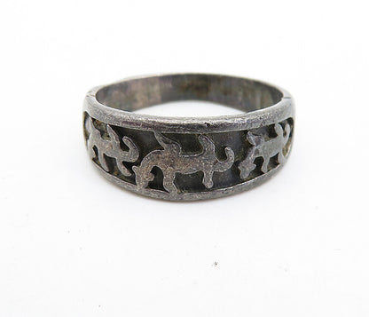 925 Sterling Silver  Vintage Antique Oxidized Lizards Band Ring Sz 7.5  RG7015