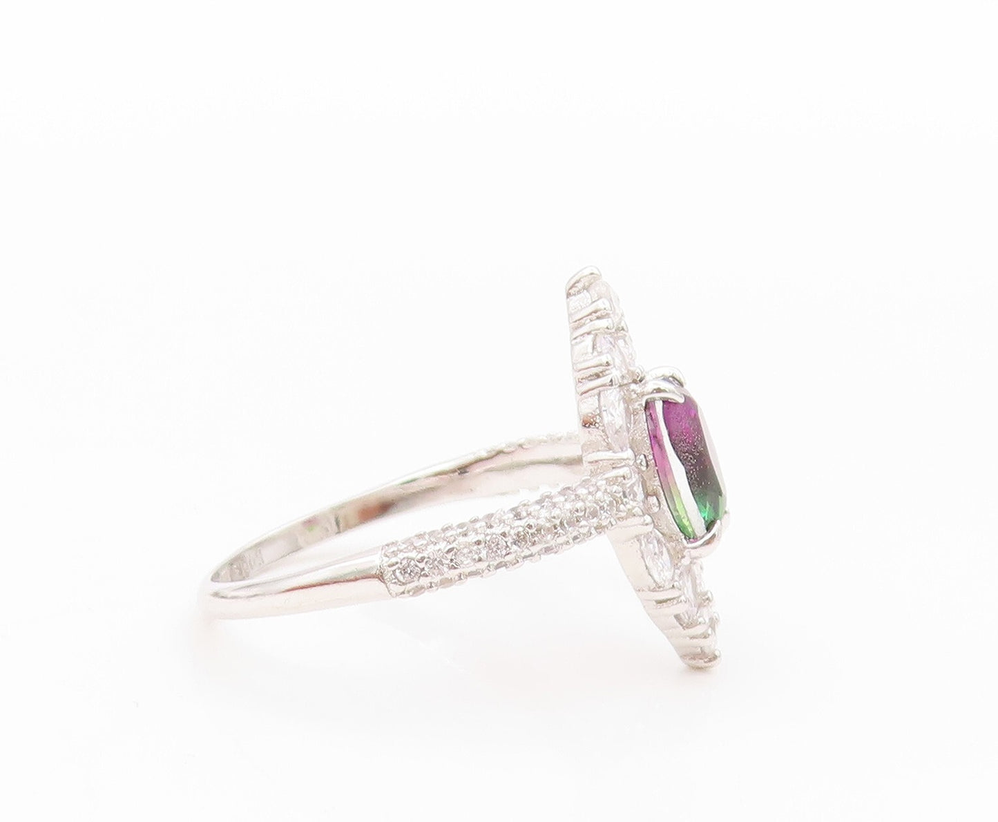 925 Sterling Silver Vintage Ring Designer Gemstone & CZ Cocktail Sz 7.5  RG31816