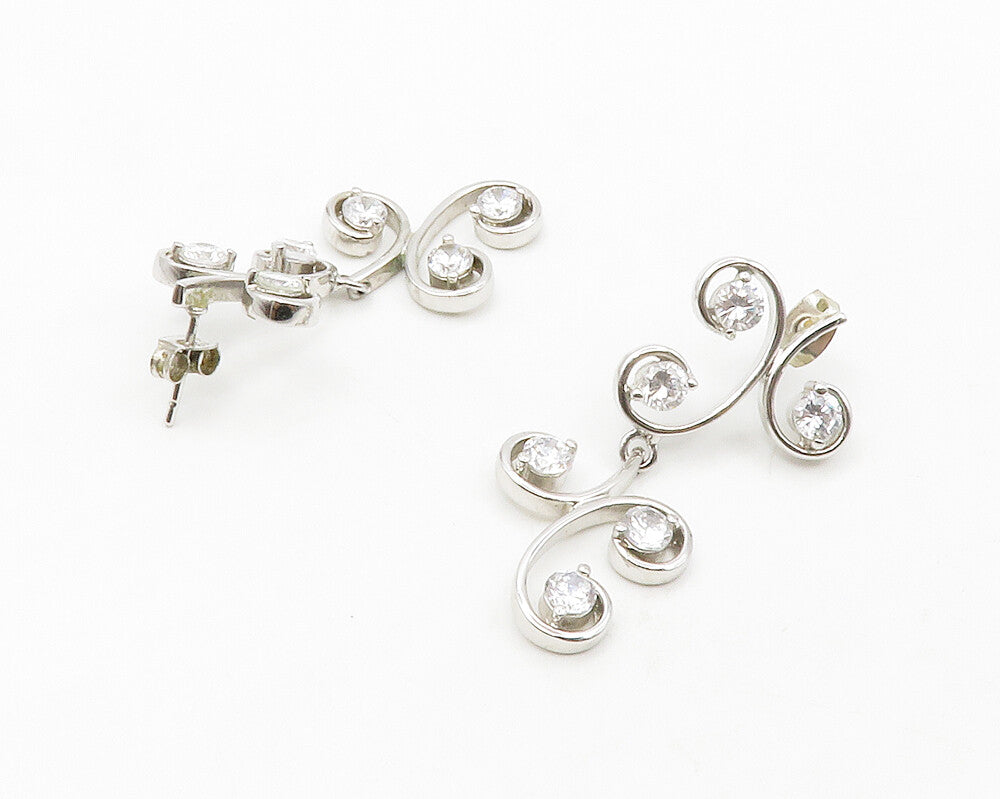 925 Sterling Silver  Sparkling Cubic Zirconia Swirl Dangle Earrings  EG7101