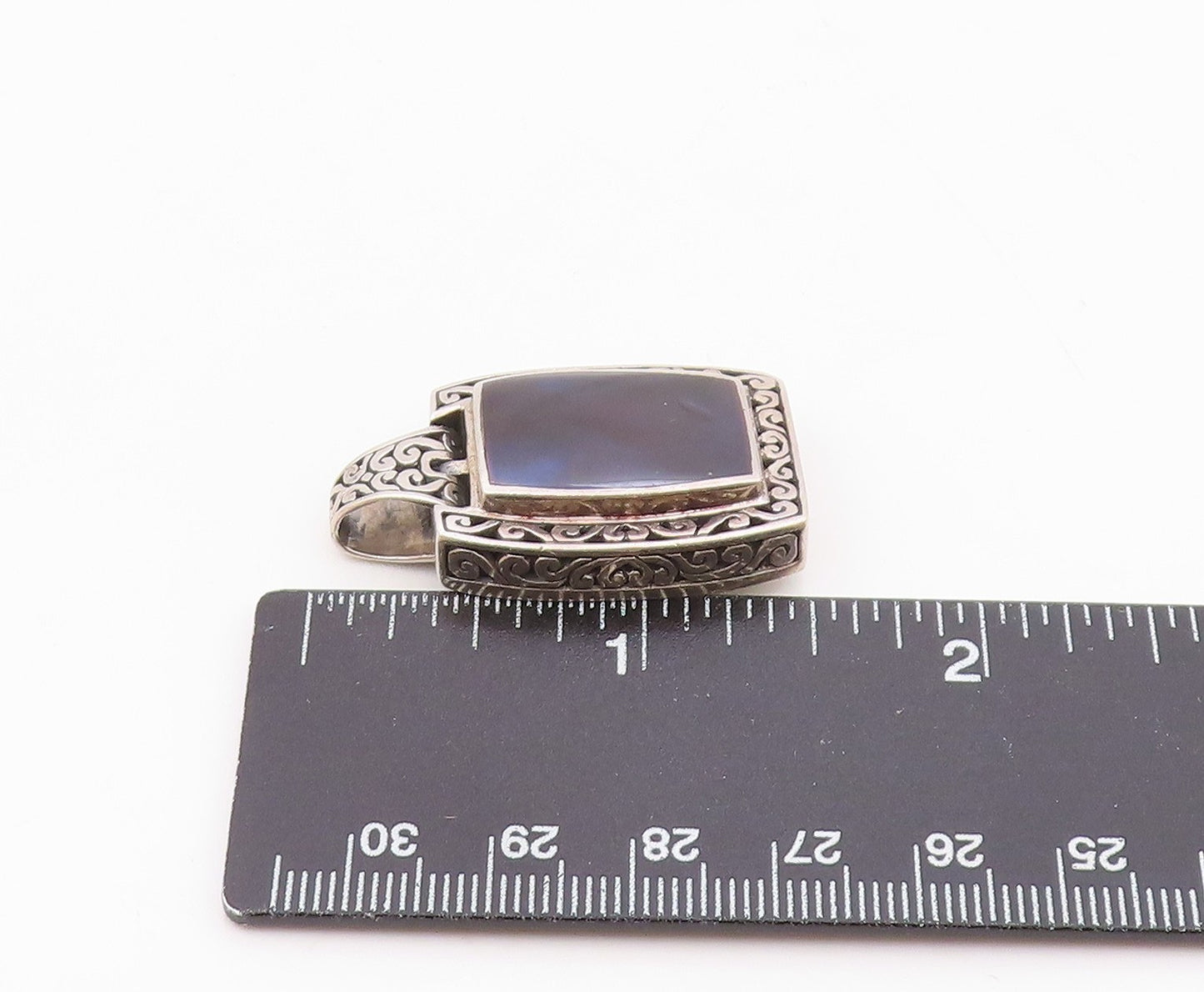 925 Silver  Vintage Inlaid Mother Of Pearl Swirl Scroll Pendant  PT21711