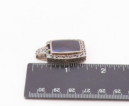 925 Silver  Vintage Inlaid Mother Of Pearl Swirl Scroll Pendant  PT21711