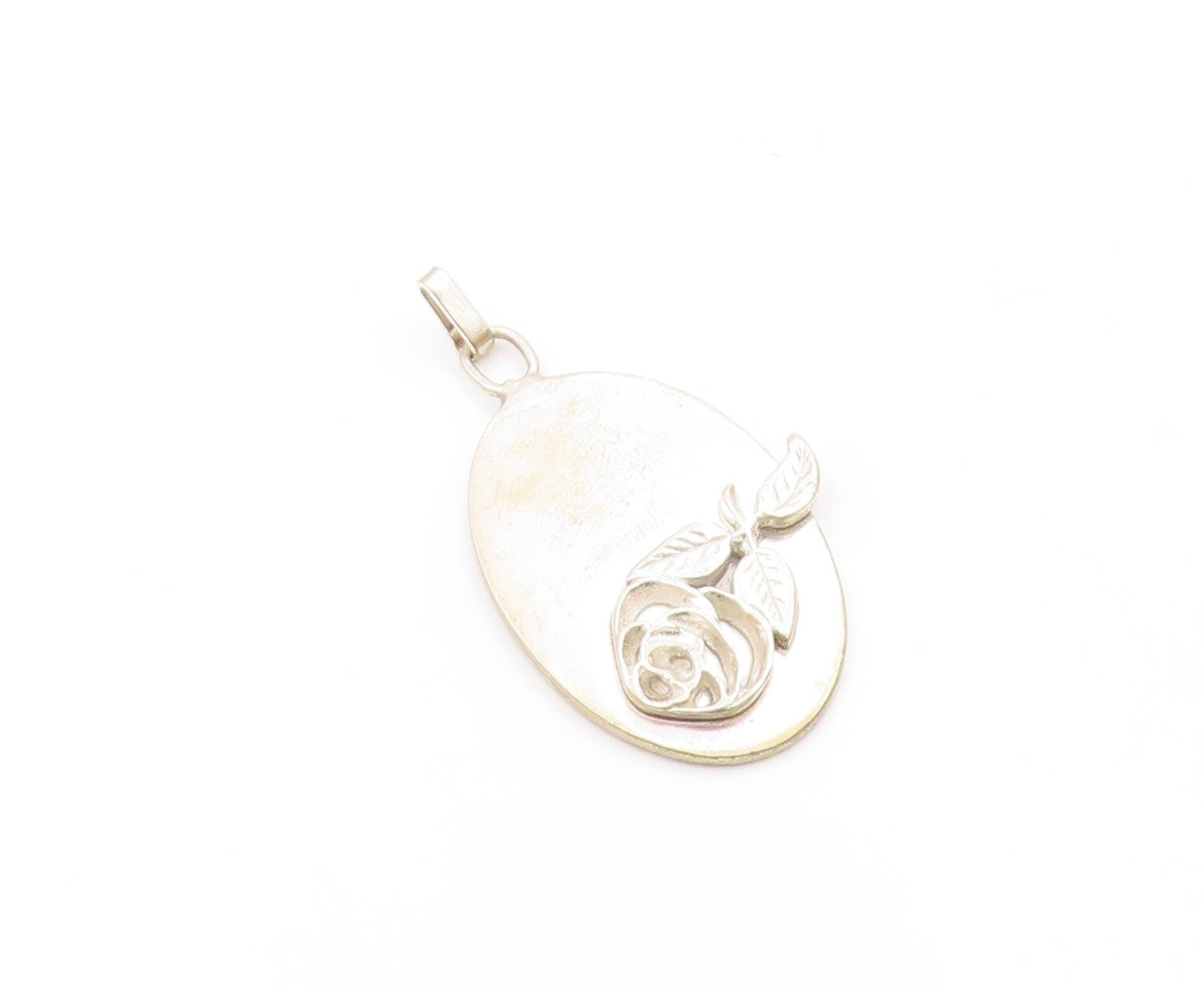 POLAND 925 Sterling Silver  Vintage Shiny Rose Flower Motif Pendant  PT16699