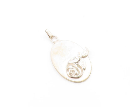 POLAND 925 Sterling Silver  Vintage Shiny Rose Flower Motif Pendant  PT16699