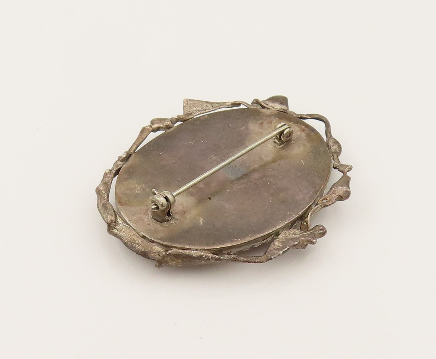 925 Sterling Silver  Vintage Unique Wavy Edge Plume Agate Brooch Pin  BP10213