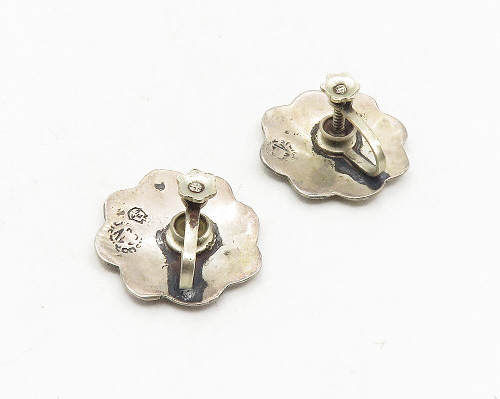MEXICO 925 Sterling Silver  Vintage Abalone Floral Non Pierce Earrings  EG5271