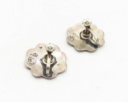 MEXICO 925 Sterling Silver  Vintage Abalone Floral Non Pierce Earrings  EG5271