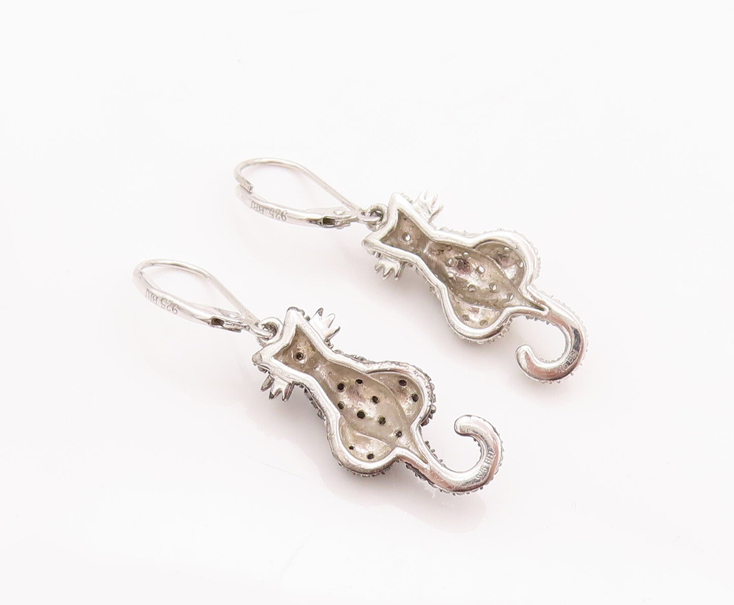 925 Sterling Silver Vintage Earrings Two Tone Diamonds Sitting Cats  EG12969