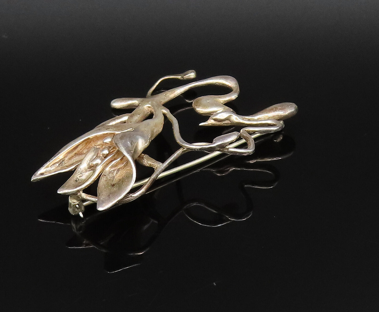 925 Sterling Silver  Vintage Modernist Flower Cutout Brooch Pin  BP9904