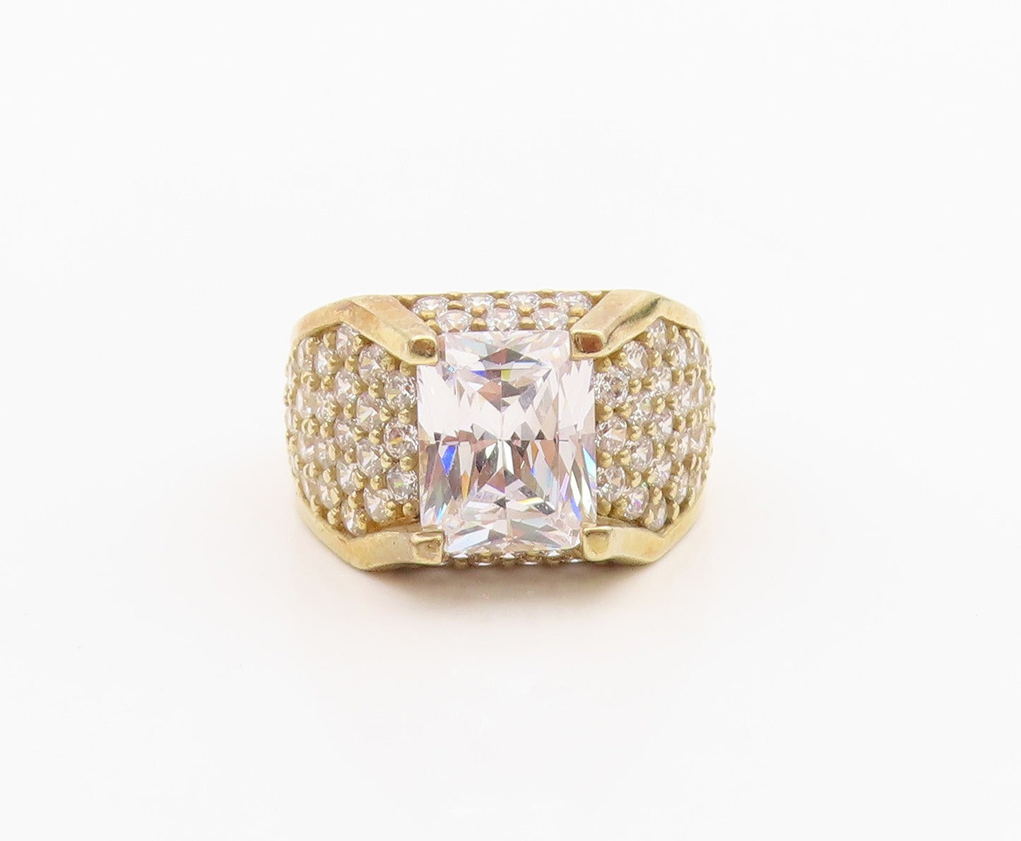 925 Sterling Silver Vintage Ring Gold Plated CZ Statement Band  Sz 7  RG36292