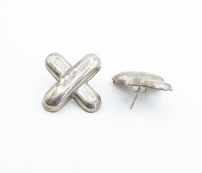 925 Sterling Silver  Vintage Minimalist X Cross Smooth Drop Earrings  EG2271