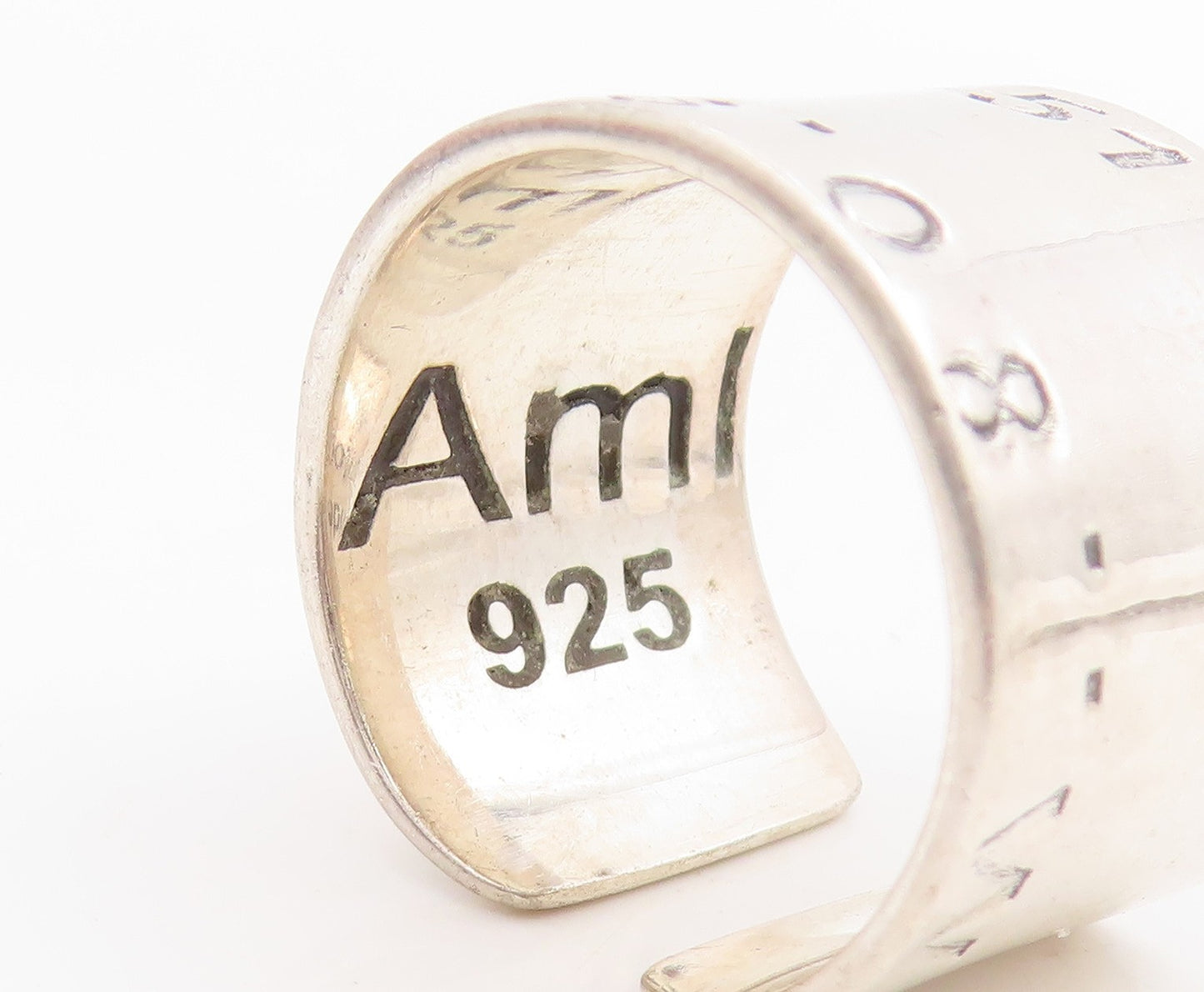 925 Sterling Silver Vintage Ring Latitude & Longitude Cuff Band Sz 10.5 RG33910