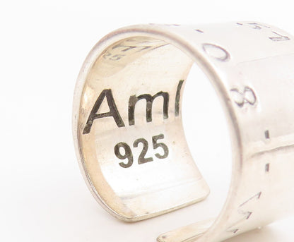 925 Sterling Silver Vintage Ring Latitude & Longitude Cuff Band Sz 10.5 RG33910