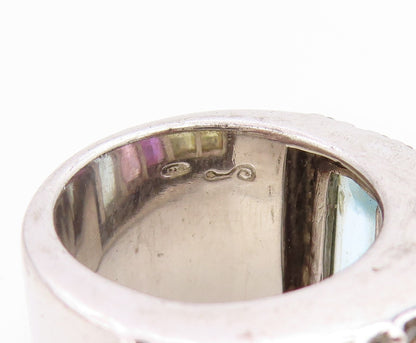 925 Sterling Silver Vintage Ring Multi Gemstone Statement Band  Sz 6.5  RG35464