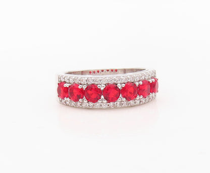 925 Sterling Silver Vintage Ring Minimalist Red & White CZ Bands Sz 7.5  RG30238