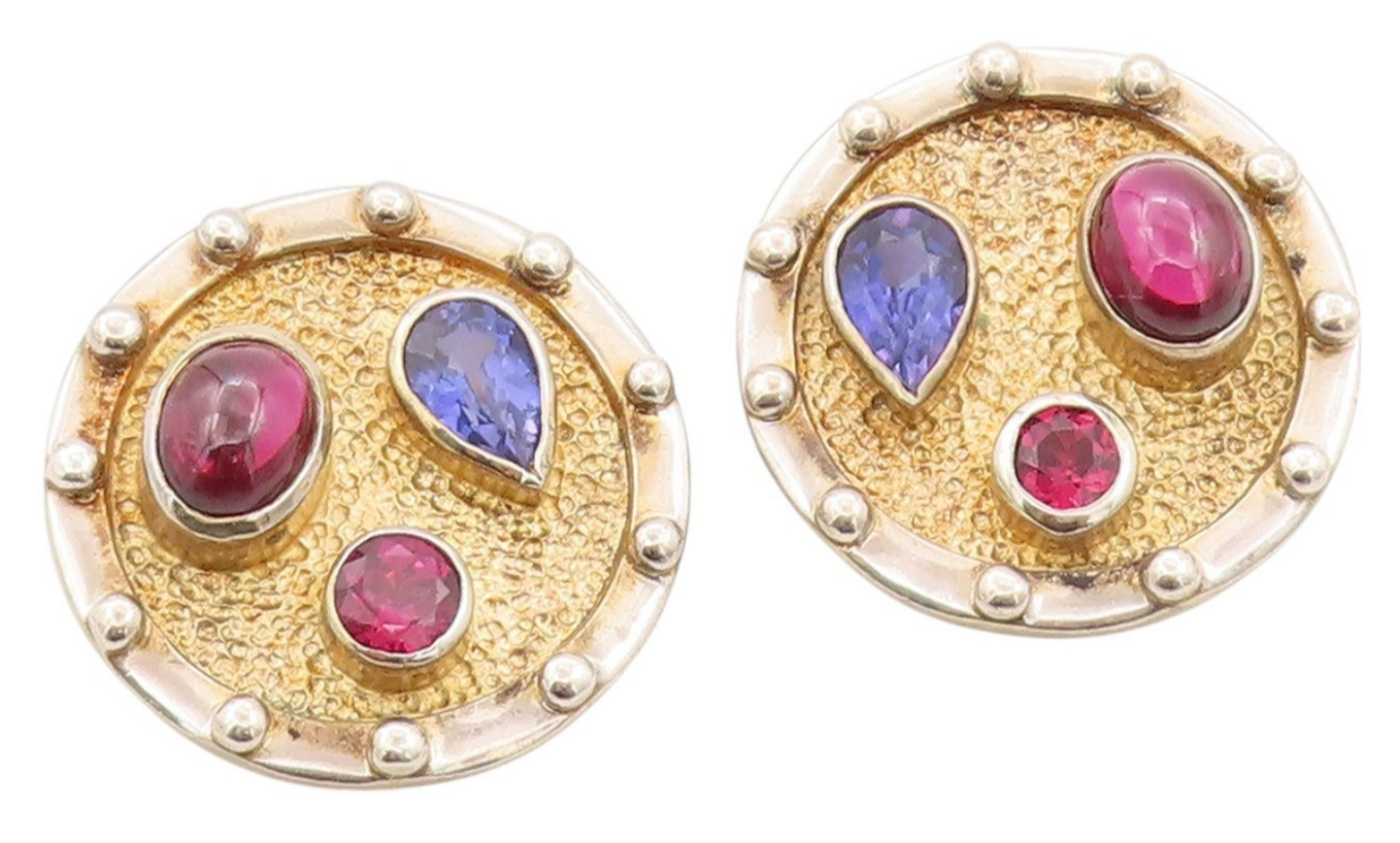 925 Sterling Silver Vintage Earrings Gold Plated Designer Gemstones  EG13489