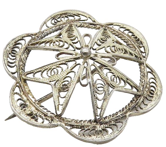 925 Sterling Silver  Vintage Antique Filigree Floral Dome Brooch Pin  BP3707