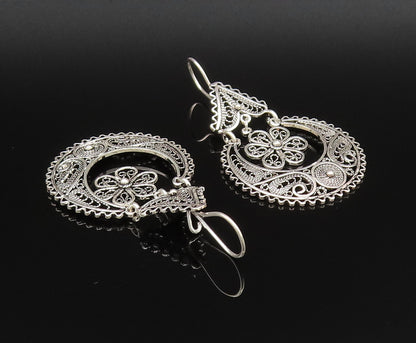 925 Silver  Vintage Wavy Edge Rope Twist Spirals Floral Earrings  EG12056