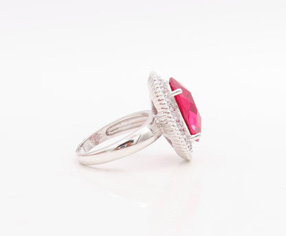 925 Sterling Silver Vintage Ring Large Oval Red Halo White CZ Sz 6  RG30708