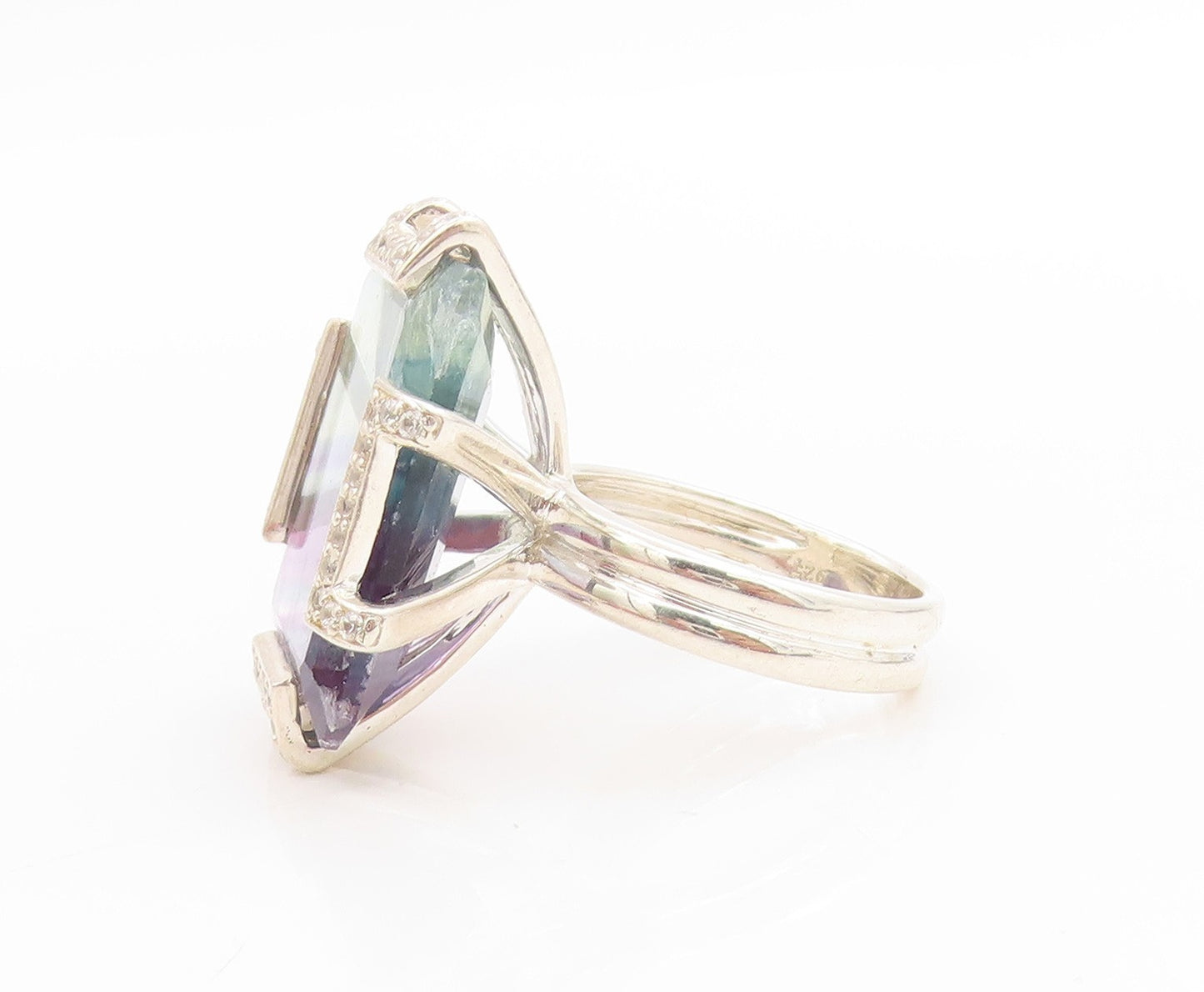 925 Sterling Silver Vintage Ring Large Mystic Topaz & CZ Band  Sz 7  RG34129