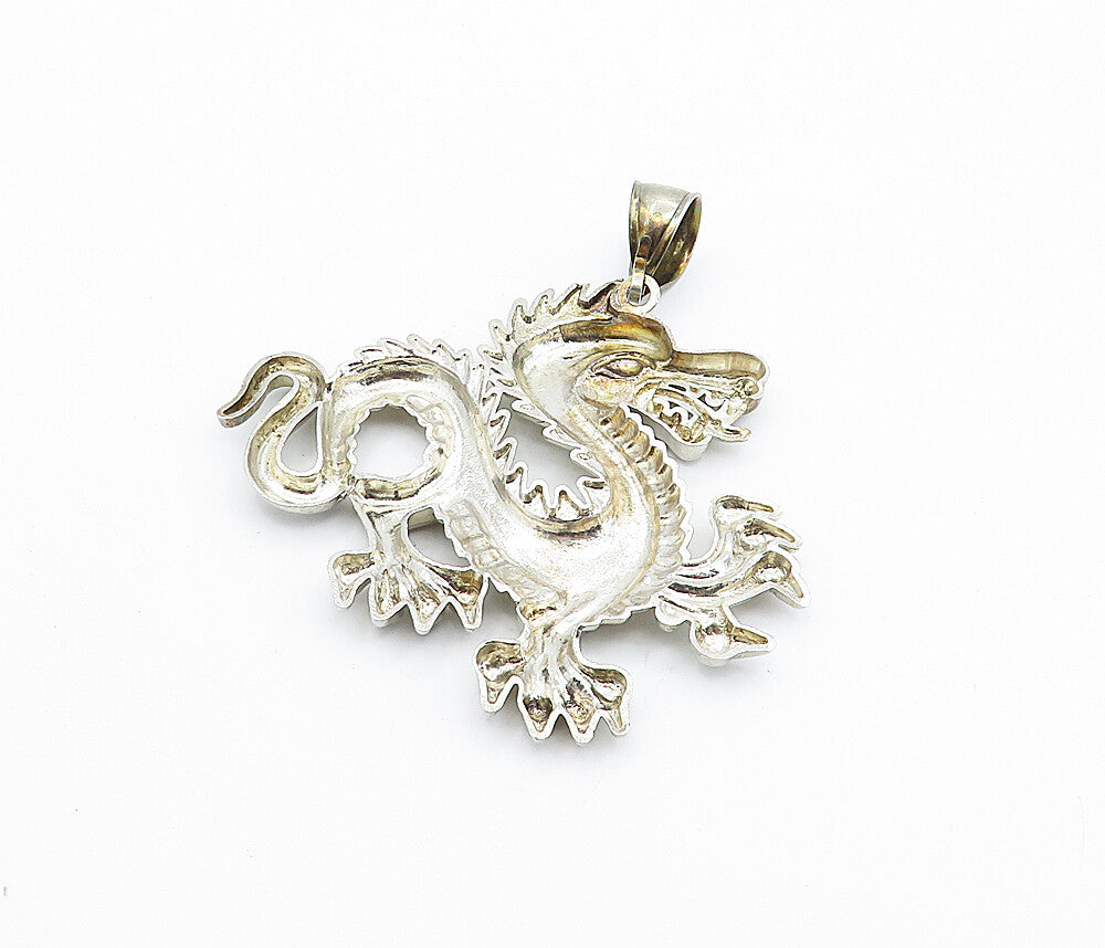 925 Sterling Silver  Vintage Shiny Diamond Cut Dragon Motif Pendant  PT5621