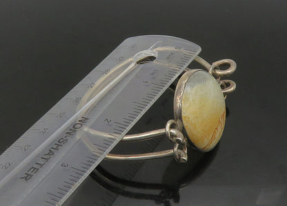 DESIGNER 925 Silver  Vintage Cabochon Cut Jasper Hook Bangle Bracelet  BT9052