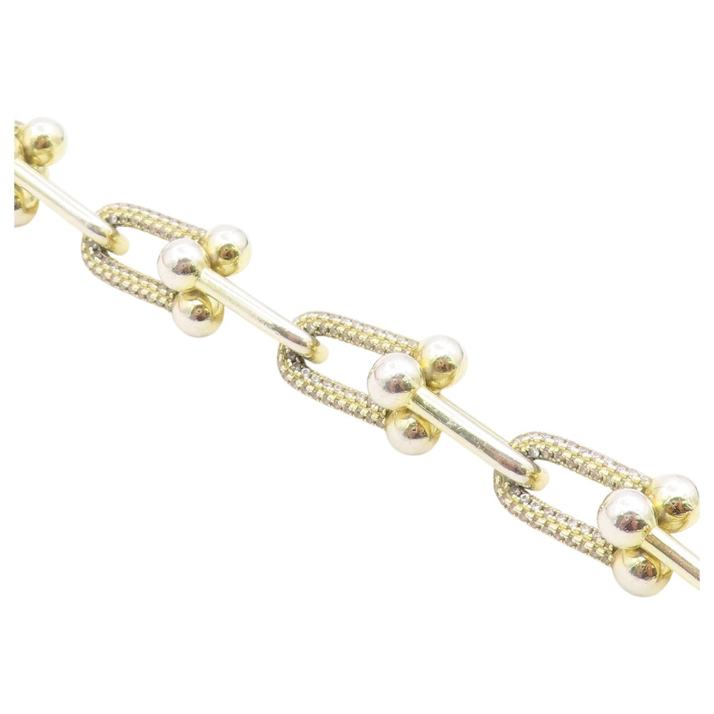 925 Sterling Silver Vintage Bracelet Gold Plated CZ Geometric U Link  BT12191
