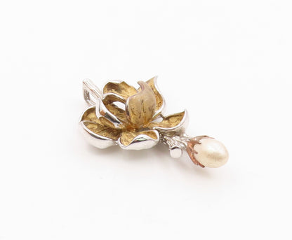 ROSS SIMONS 925 Silver  Vintage Flower & Freshwater Pearl Pendant  PT21965